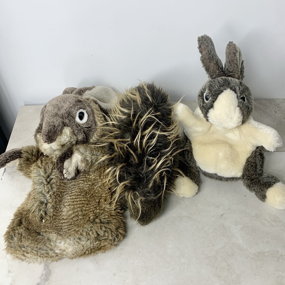 Folkmanis Hand Puppet Lot 3 Piece Plush Stuffy Stage Rabbit Bunny Porcupine